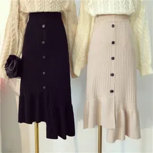 Осень-зима Винтаж Для женщин трикотажные юбки Высокая талия миди длинные Pakage бедра трикотажные русалка юбка женский одной кнопки юбка 641