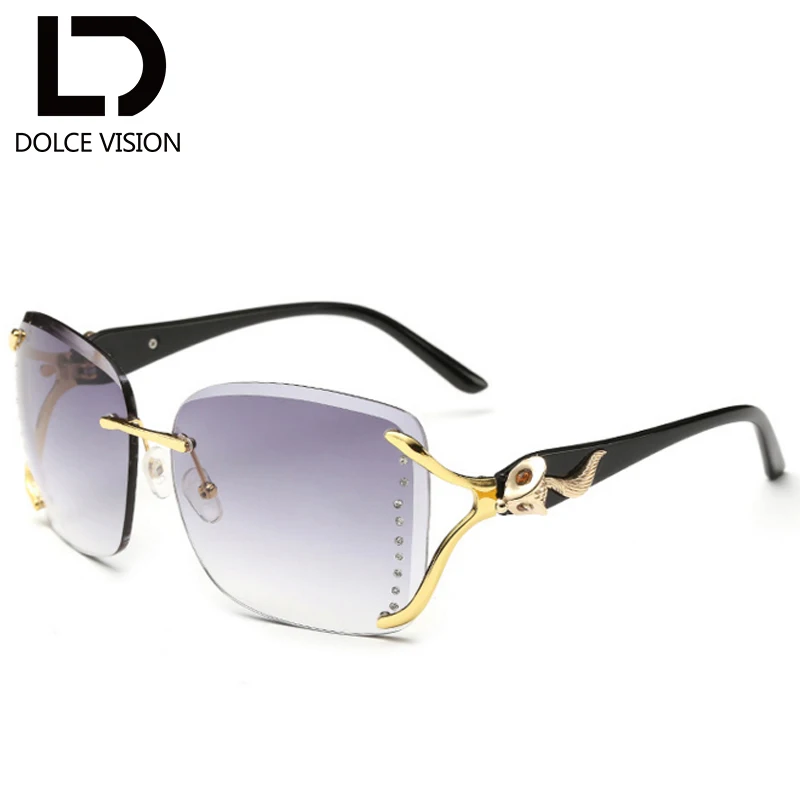 

DOLCE VISION Ladies Elegant Sunglasses Women Fox Rhinestones Desgin Rimless Vintage Sun Glasses For Women Square Female Oculos