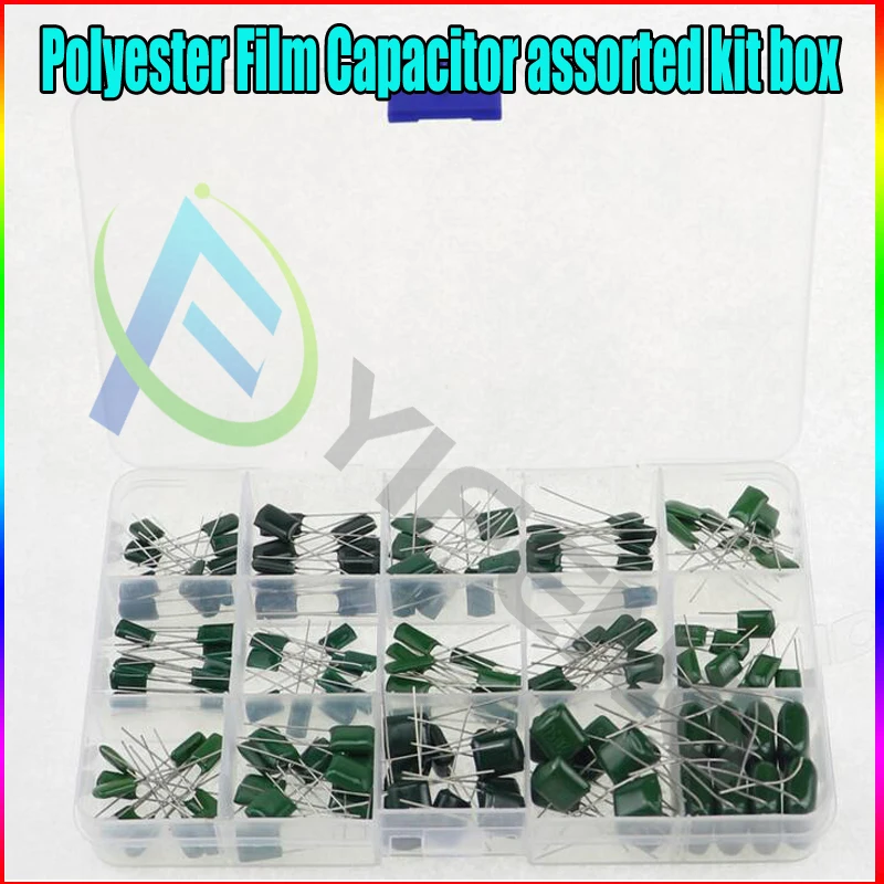 

100V 15 value 150pcs Polyester Film Capacitor assorted kit box assorstment Durable and easy to install