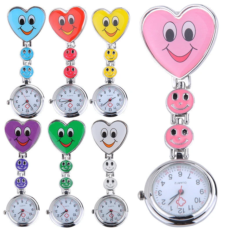 7 цветов карманные часы для медсестер простые мини часы милое Сердце Улыбка лицо с медсестры кварцевые часы высокого качества