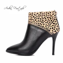 Arden Furtado/ г.; зимние пикантные ботильоны из натуральной кожи на тонком высоком каблуке с леопардовым принтом на шпильке; модная женская обувь с острым носком