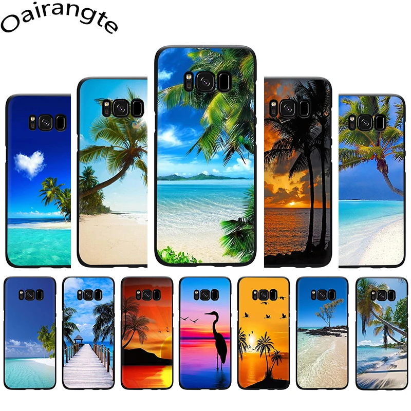 

Sea Beach spray palm trees Tropical Soft Phone case for Samsung S6 S7 Edge S8 S9 10 Plus S10e Note 8 9 10 M10 M20 M30 M40