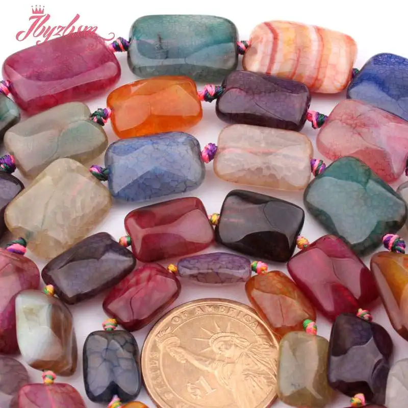 

Rectangle Bead Faceted Cracked Multicolor Agates Natural Stone Beads For DIY Necklace Bracelets Jewelry Making 15",Free Shipping
