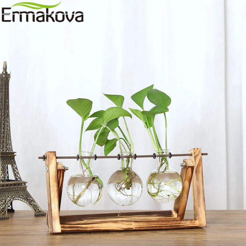 ERMAKOVA настольная лампа ваза гидропонное стекло ваза для растений Террариум деревянная подставка металлический поворотный держатель домашний сад Свадебный декор