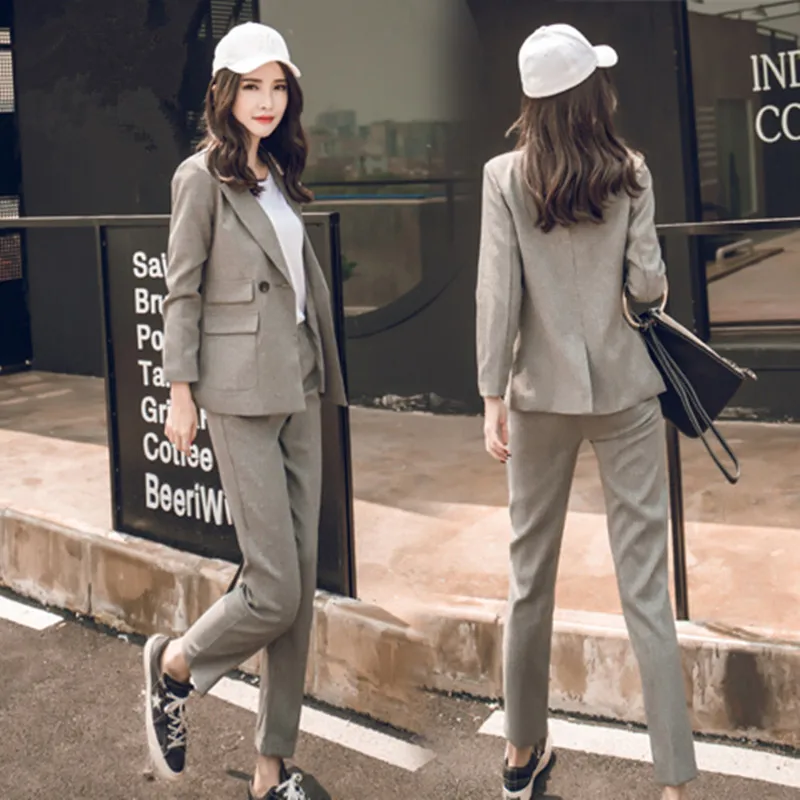 New Business Pant Suits High Quality Set Blazers Formal Women OL Elegant Plaid 2 Piece Sets