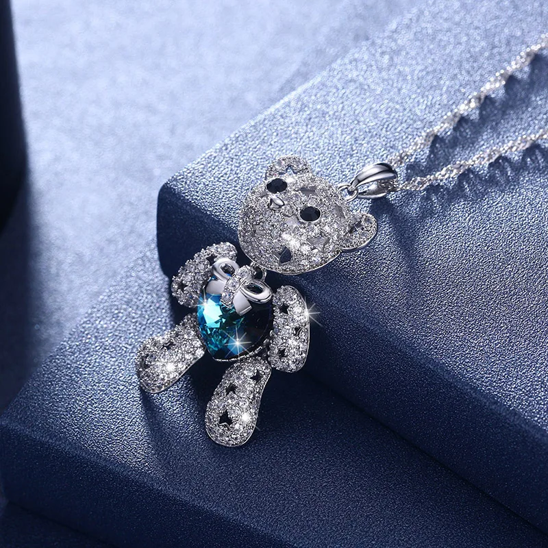 LEKANI кристаллы от SWAROVSKI животных Ювелирные изделия Макс медведь кулон ожерелья для женщин Подарки для девочек Роскошные Настоящее серебро 925