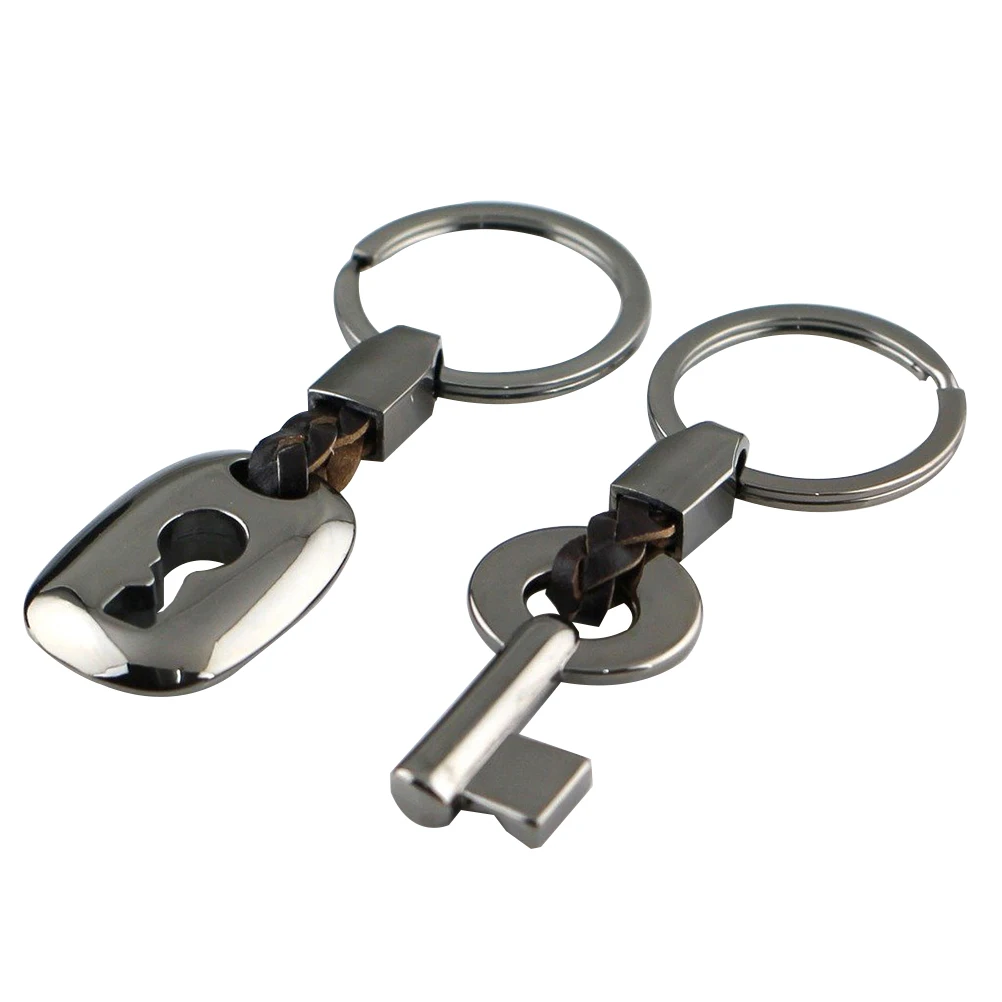 

2 Pcs Creative Fashion Leather Couple Keychain Key Chain Ring Keyring Key Lock Gift
