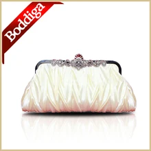 14 farben Freies Verschiffen weiße handtasche für hochzeit abend kupplung taschen Legierung Rahmen Dame satin kupplung Weiche Partei Handtasche #7385