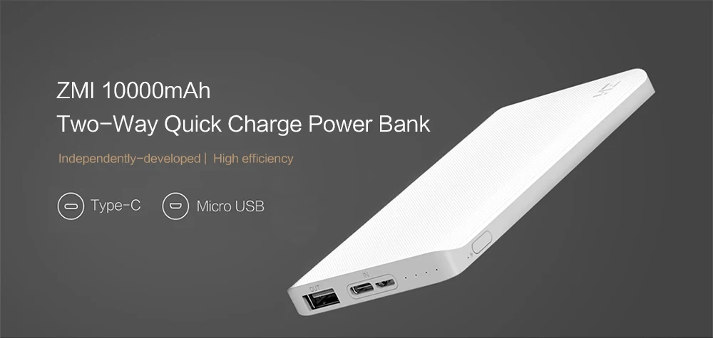 ZMI power Bank 10000mAh Quick Charge 2,0 Поддерживает двустороннюю быструю зарядку power bank для iPhone samsung