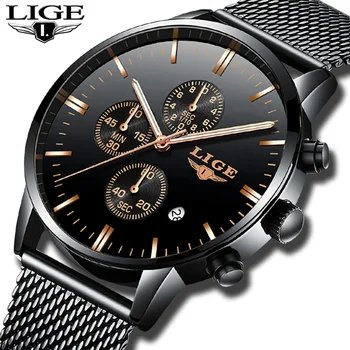 

Relogio LIGE Mens Watches Luxury Brand Fashion Stainless Steel Quartz Clock Sports Watch Men All Steel Military Waterproof Watch