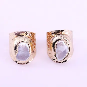 

5Pcs Natural Freedom Fresh Water Pearl Rings Handmade Gold Color Copper Rings Fashion Woman Jewelry