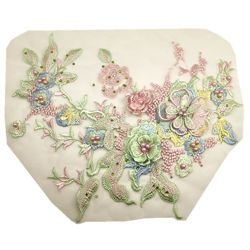 Sew On Embroidered Flower Patch Embroidery Beaded Applique Lace Patches For Clothing Wedding