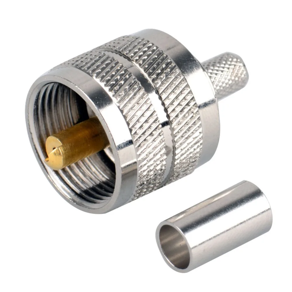 

1Pc Screwed Coupling Connector UHF Male PL259 Plug Crimp RG58 RG142 LMR195 RG400 Cable Straight
