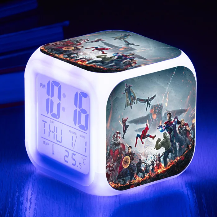 Avengers Endgame Alarm Clock wake up light Digital Alarm Clock Kids Toys LED Clock Color Changing table reveil wekker - Color: 21