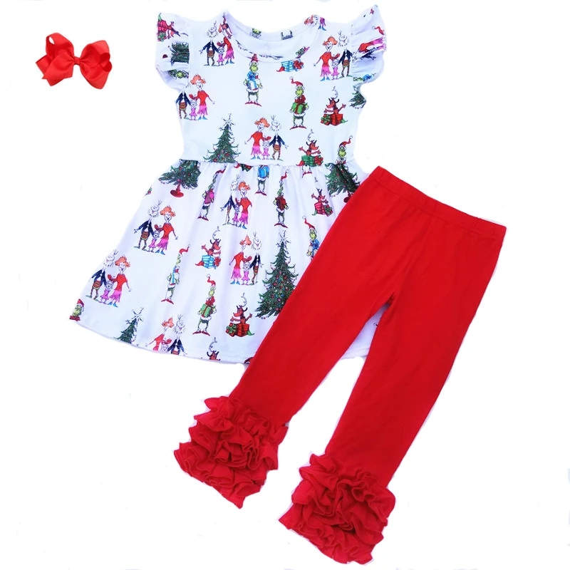 Christmas Toddler Girls Outfits Baby Gricn Print White Family Boutique