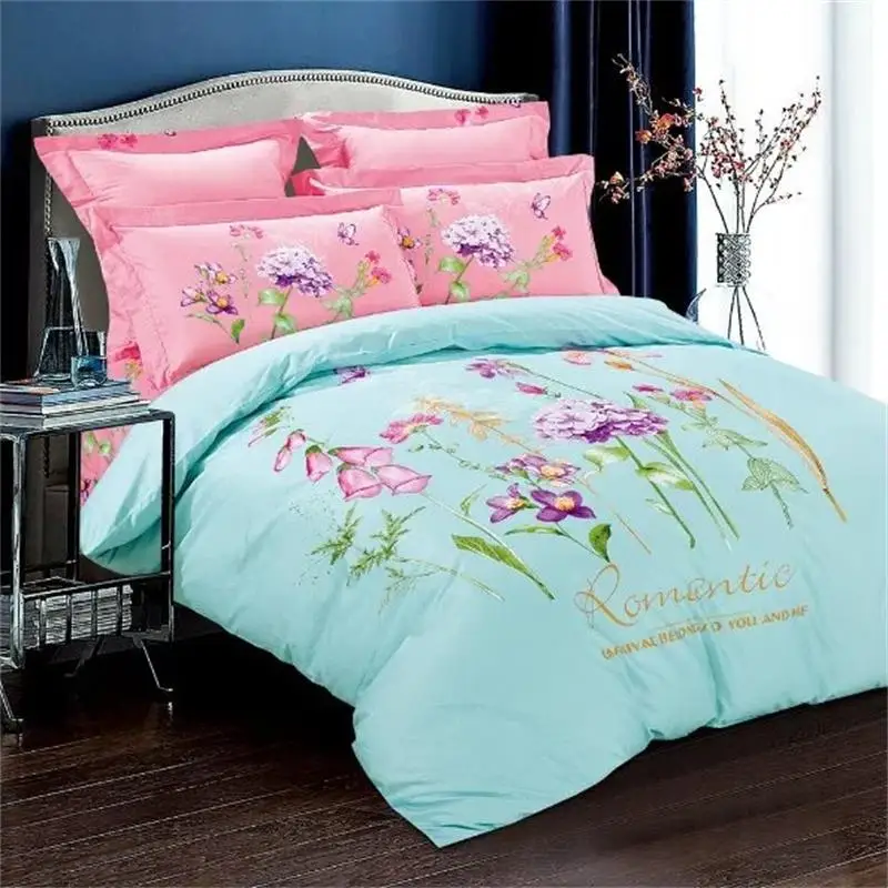 الأزهار طباعة الوردي و الأزرق الفراش مجموعة 4 قطع الملكة حجم القطن غطاء لحاف المخدة السرير ملاءات الأسرة المنسوجات المنزلية غرفة نوم مجموعات الأزهار طباعة الوردي و الأزرق الفراش مجموعة 4 قطع الملكة حجم القطن غطاء لحاف المخدة السرير ملاءات الأسرة المنسوجات المنزلية غرفة نوم مجموعات
