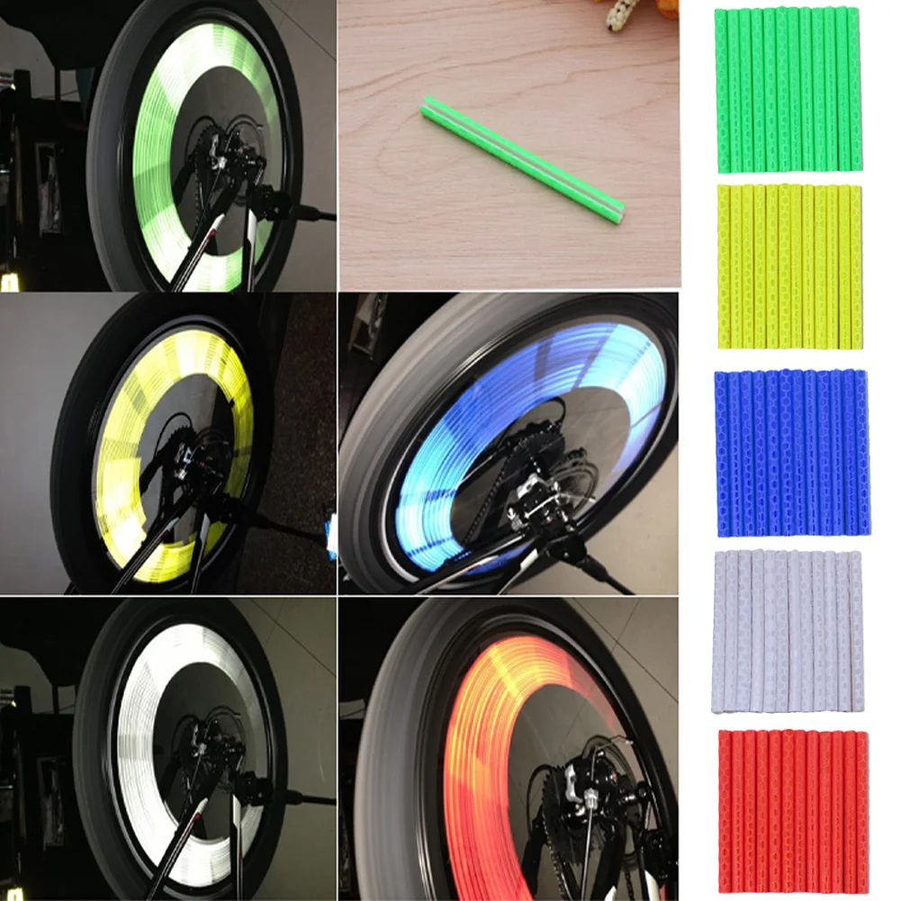 

12Pcs Bicycle Mount Cycling Wheel Rim Spoke Tube Strip Reflector Warning Light