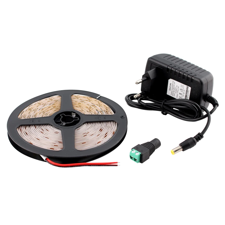 

DC 12V LED Flexible SMD 2835 60led/m 5M NO Waterproof LED Strip rgb light Neon Tape Connecter + 12V1A EU