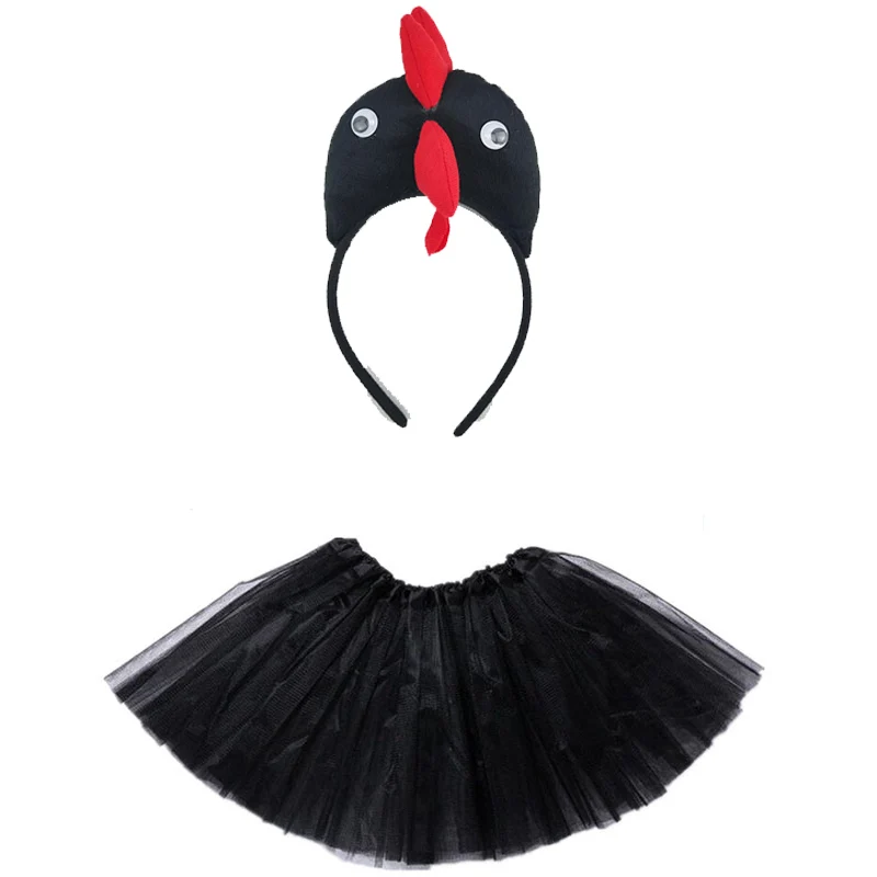 Animal Costume Chick Cosplay Head Wear Headband with Tutu Skirt Kids Children Party Props Halloween Costume Carnival