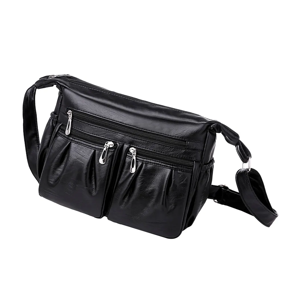 Брендовые женские сумки сумка через плечо из искусственной кожи мягкая моющаяся кожаная сумка через плечо черная двойная молния повседневные сумки# LR4