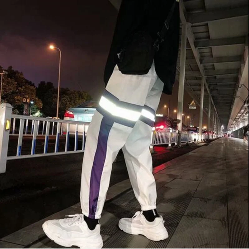 Хип-хоп светоотражающие мужские штаны для бега спортивные брюки мужские уличная Ночная светлая блестящая длинная Jogger брюки для пар