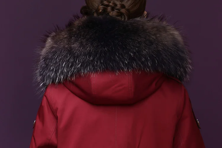 Новая мода, зимняя женская куртка на 90% белом утином пуху, утепленное длинное пуховое пальто, большая парка с капюшоном из натурального меха енота