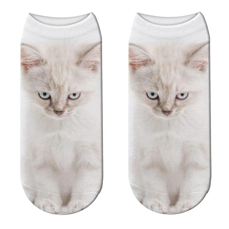 1 пара, милые хлопковые носки с объемным принтом кошки, женские короткие носки с котом, милые эластичные носки с забавными рисунками котов, Meias
