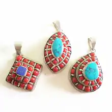 TBP620 тибетские ювелирные изделия Непальские винтажные ручные Подвески инкрустация разноцветными бусинами несколько дизайнов