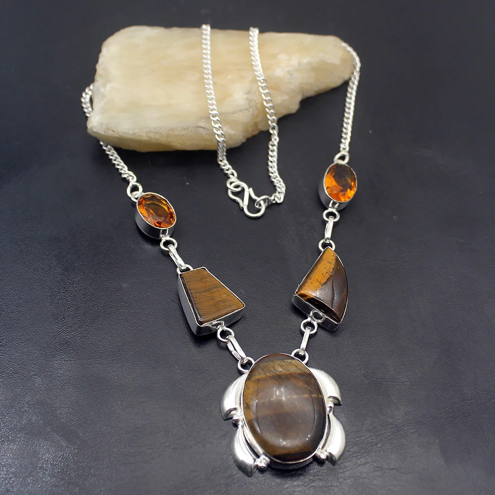 Ожерелье женское из серебра 925 пробы с натуральным тигровым глазом HoneyTopaz 19 5 дюйма