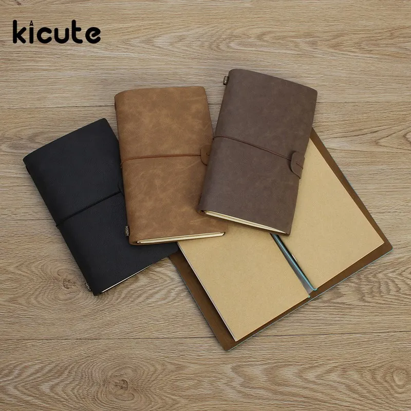 

Kicute Retro Leather Cover Notebooks Diary Journals Agenda Blank Kraft Paper Sketchbook Handmade Travel Notebook Gift