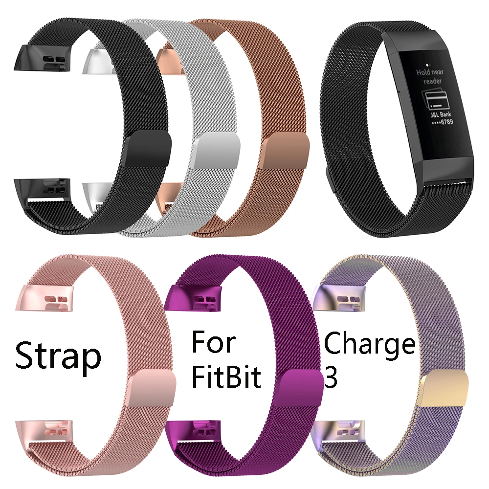 

Replacement Wristband Metal Stainless Steel Milanese Magnetic Loop Band Strap For FitBit Charge 3 Smart Watch S L Size Optional