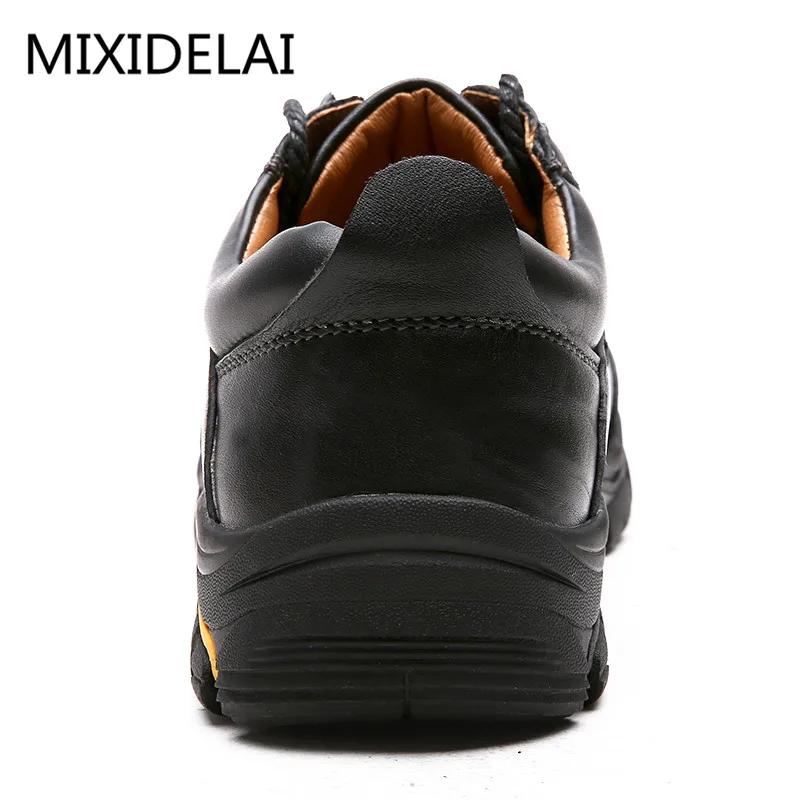 MIXIDELAI Durable Mens Safety Shoes Genuine Leather Oxford Shoes Waterproof Casual Shoes For Men Comfortable Work Sneakers Male