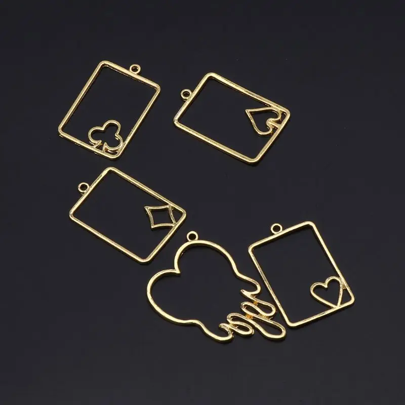 5 шт покер карты плавления металл, сердечки Frame ювелирные изделия УФ смола подвеска гнездовая оправа