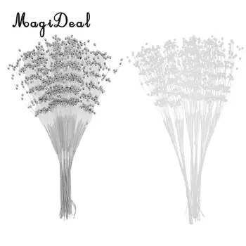 

MagiDeal 2 Bunches 120 Stems Pearl Beads Spray DIY Bridal Wedding Bouquet Decoration Silver+White