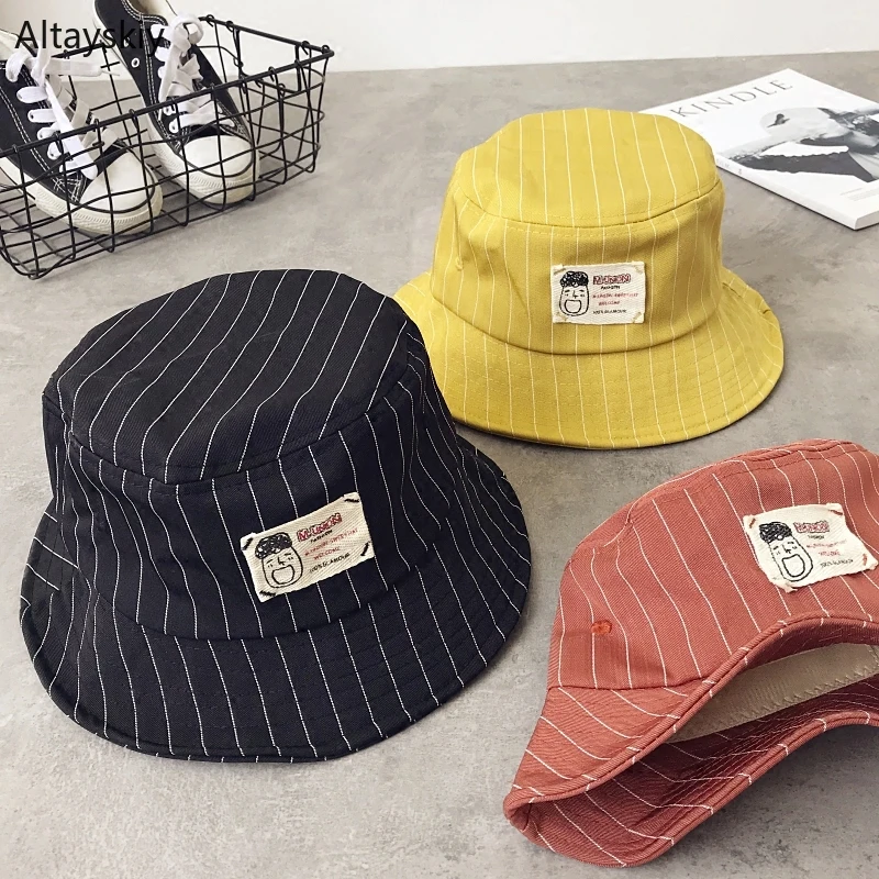 

Bucket Hats Women Striped Sweet Kawaii Girls Korean Style Hat Womens Casual Harajuku Vacation Caps Sunscreen All-match Shade Sun