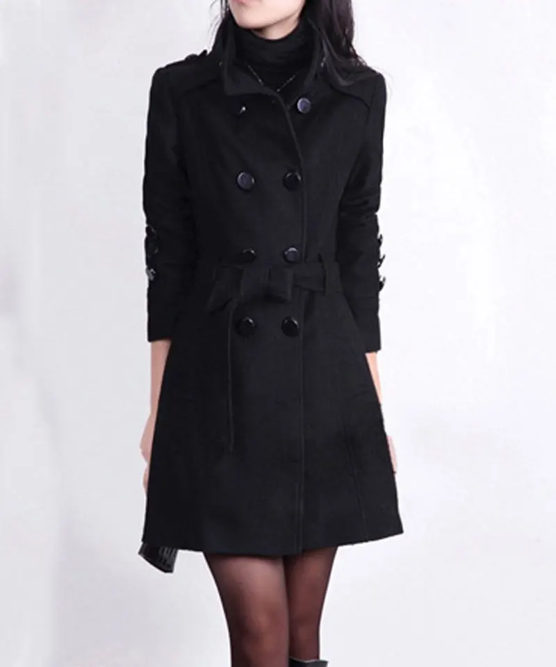 HEE GRAND/ Для женщин осень-зима шерстяная верхняя одежда женский двубортный средней длины размера плюс тонкий кожаный чехол с плотное пальто WWN1208