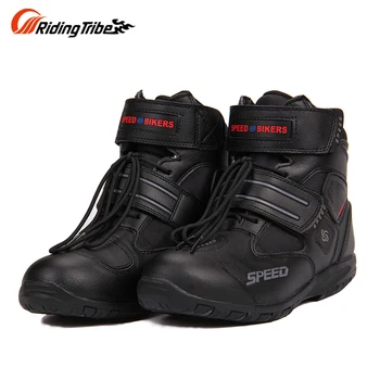 

Riding Tribe Motorcycle Boots Men Breathable Moto Boots Non-slip Riding Racing Motocross PU Leather Motorcycle Shoes Black A9005