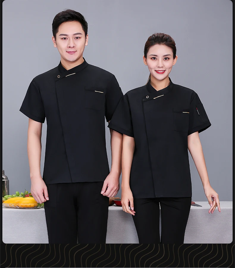 Французский Stlye одежда для шеф-поваров унисекс Кухня форма офицантки Еда для вызова обслуживания в отелях Парикмахерская суши короткий