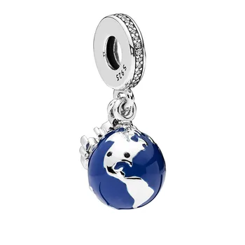 

925 Sterling Silver Globe Charm For Women Silver Jewelry Bracelet Bead