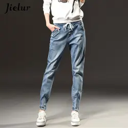 Осень Зима Модные Высокая талия джинсы для женщин женские большие размеры S-5XL Досуг тонкий для женщин, с эластичным поясом Винтаж Харлан