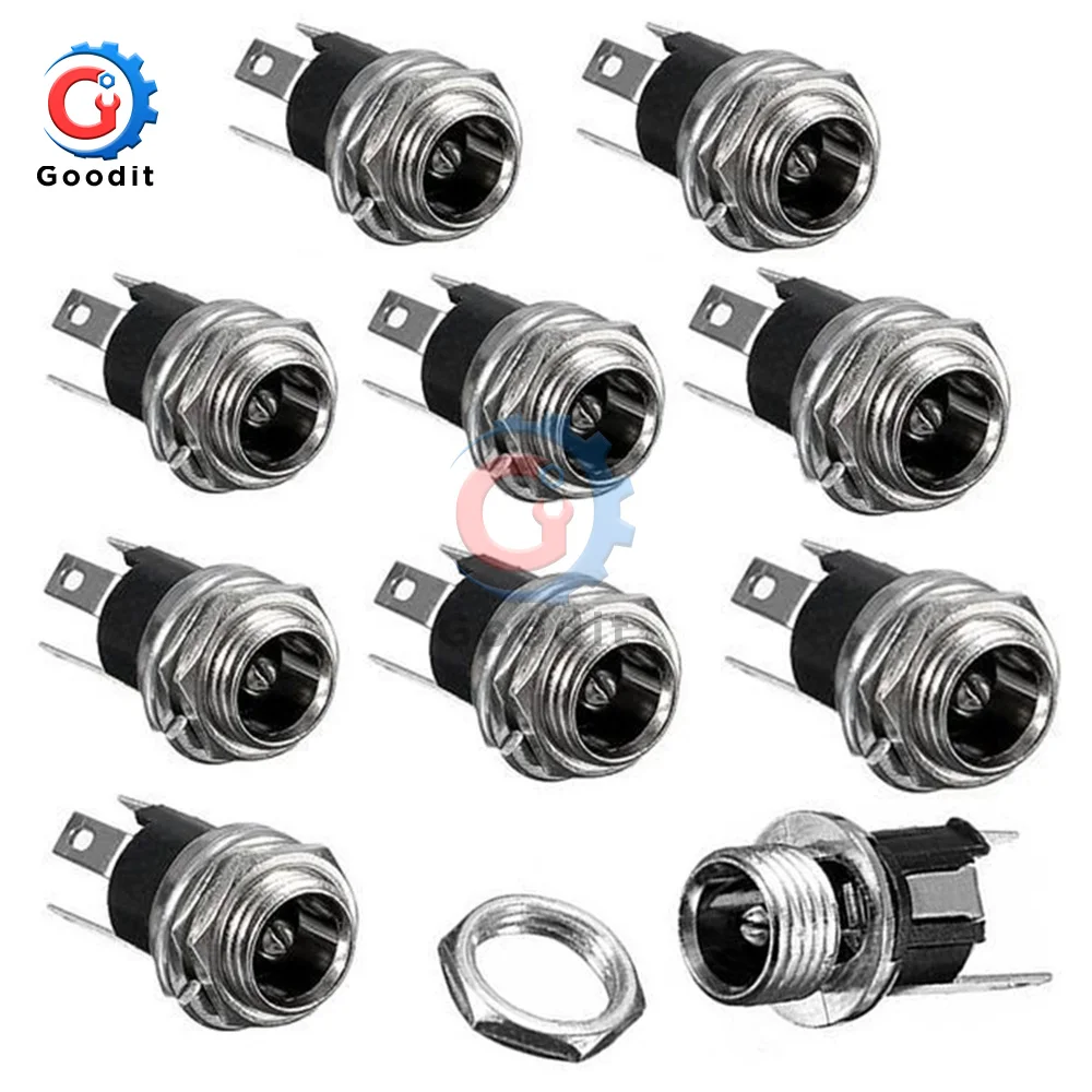 10Pcs DC Power Supply Jack Socket Female Panel Mount 3-Pin Electrical Connector 5.5 x 2.1mm | Обустройство дома