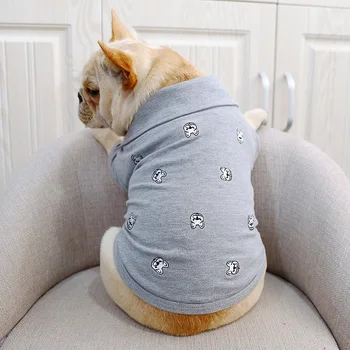 

HSWLL Summer French Bulldog Clothes Pet Clothes Gray Embroidered Shirt Small Dog POLO Shirt