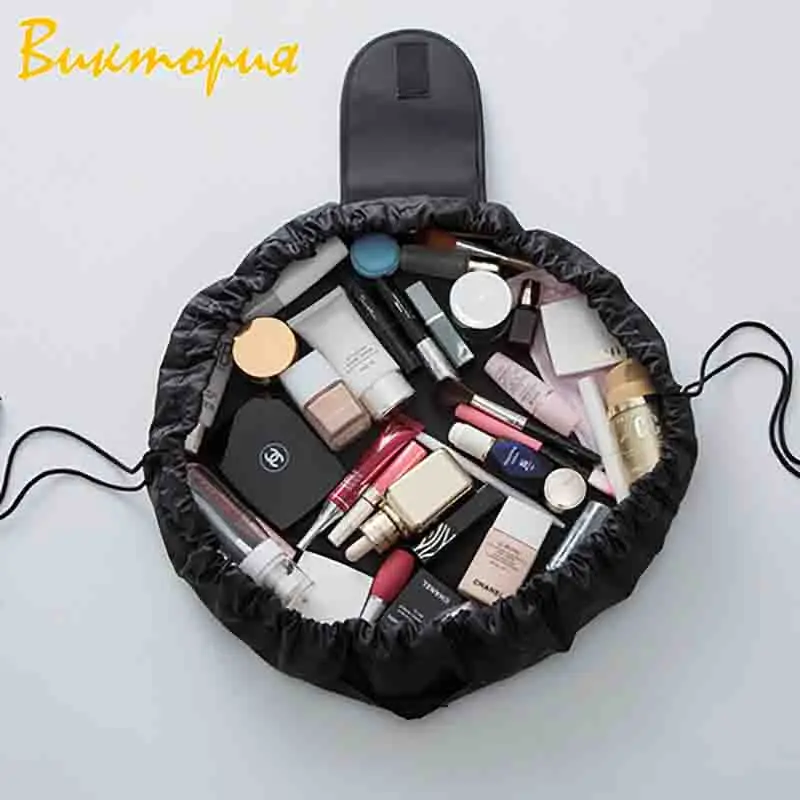 

12 Color Cosmetic Bag Travel String Makeup Bag Round women Solid Printing Drawstring Organizer Portable Makeup Bags