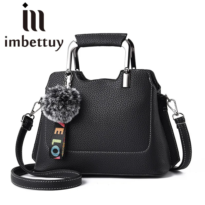 

Imbettuy Womens Casual Fur Trim Handbags Black Cross-Body Bags For Girl Leather Messenger Adjustable Shoulder Bag Blosa