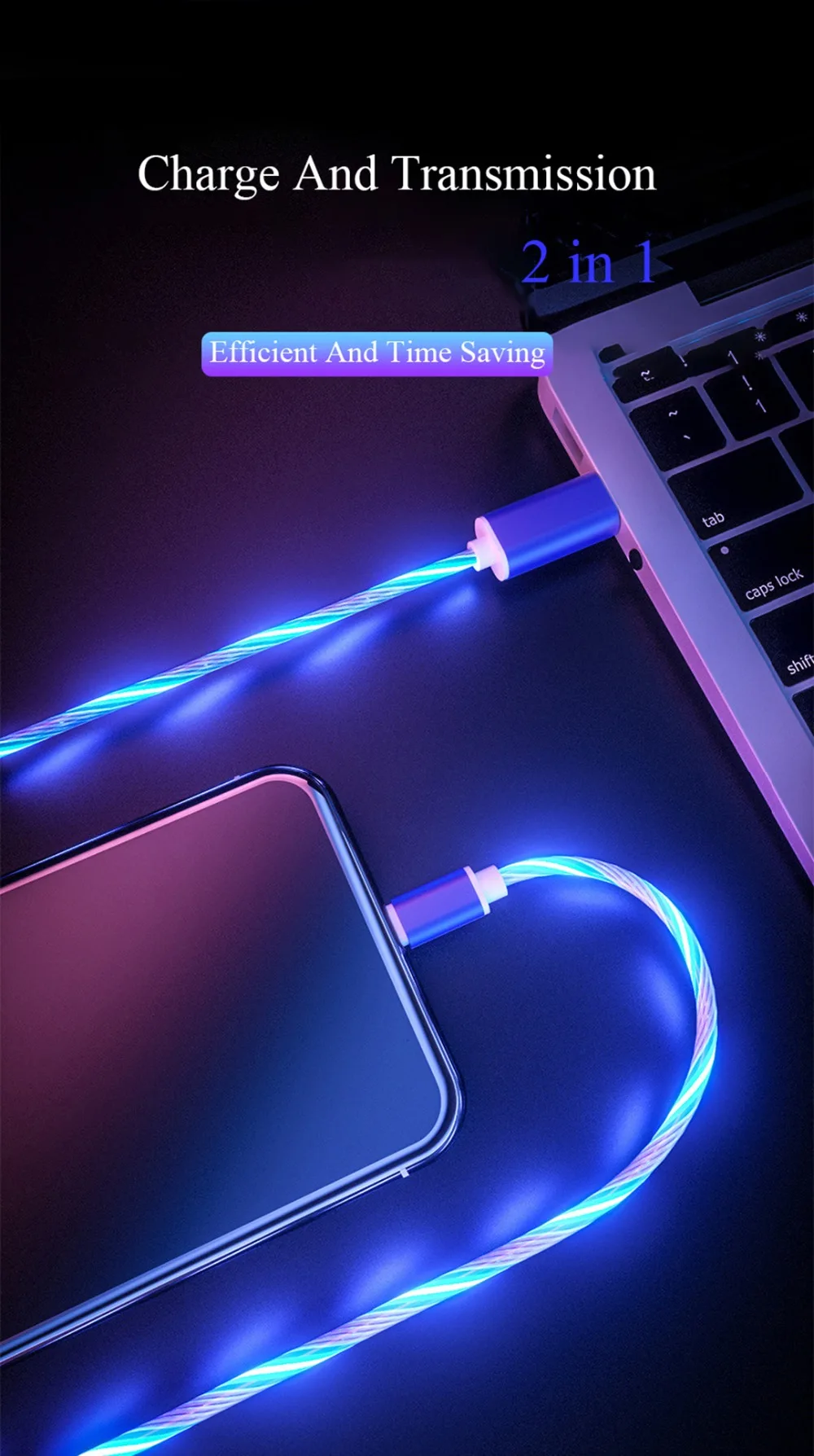 Flowing LED Glow Data USB Cable Charger Type C/Micro USB/8 Pin Charging Cable for iPhone X Samsung Galaxy S9 S8 Charge Wire Cord