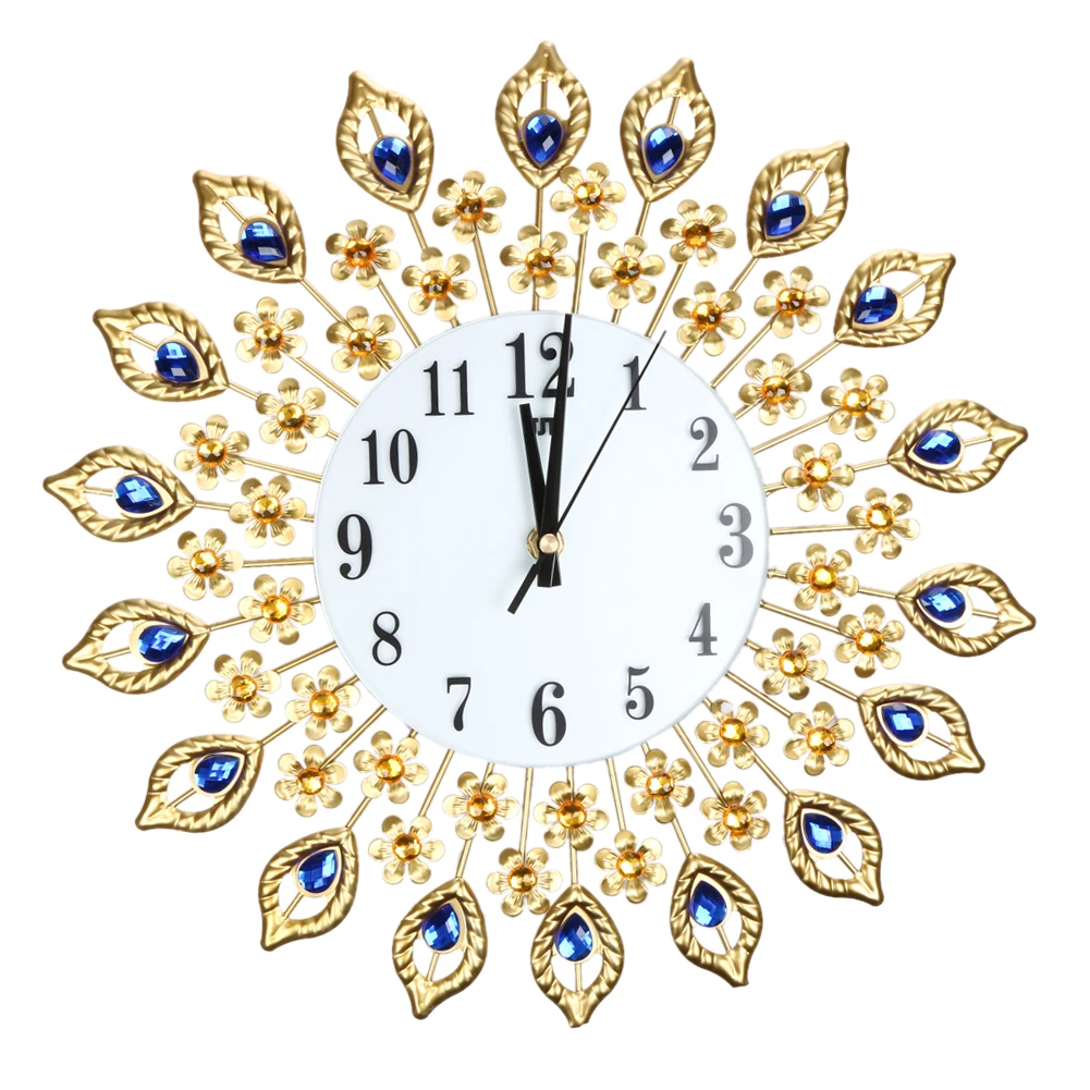

Large Wall Clock Luxury Peacock Diamond Metal Crystal Digital Needle Clocks for Living Room Home Decoration Large Wall Clock