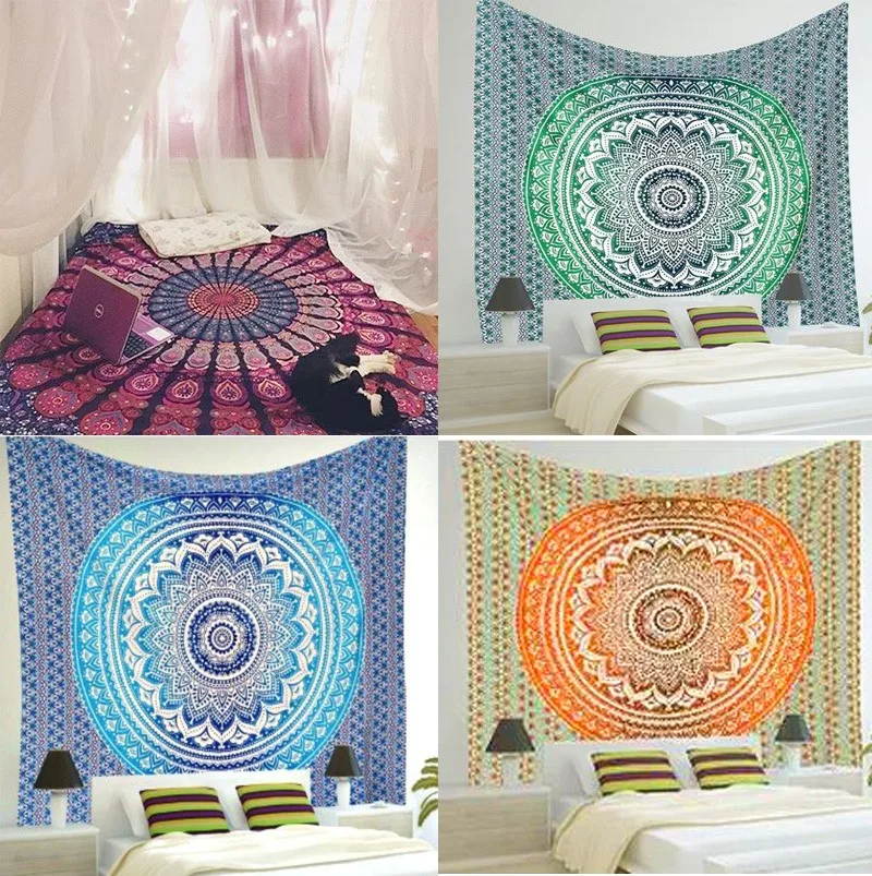 

Indian Mandala Tapestry Wall Hanging Multifunctional Tapestry Boho Printed Bedspread Cover Yoga Mat Blanket Picnic Rug Cloth