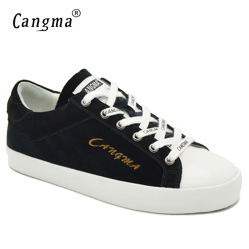 CANGMA Original Fashion Lady Casual Shoes Black Cow Suede Sneakers For Girls Breathable Footwear Women Shoes Mid Big Size Flats