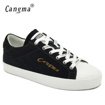 

CANGMA Original Fashion Lady Casual Shoes Black Cow Suede Sneakers For Girls Breathable Footwear Women Shoes Mid Big Size Flats