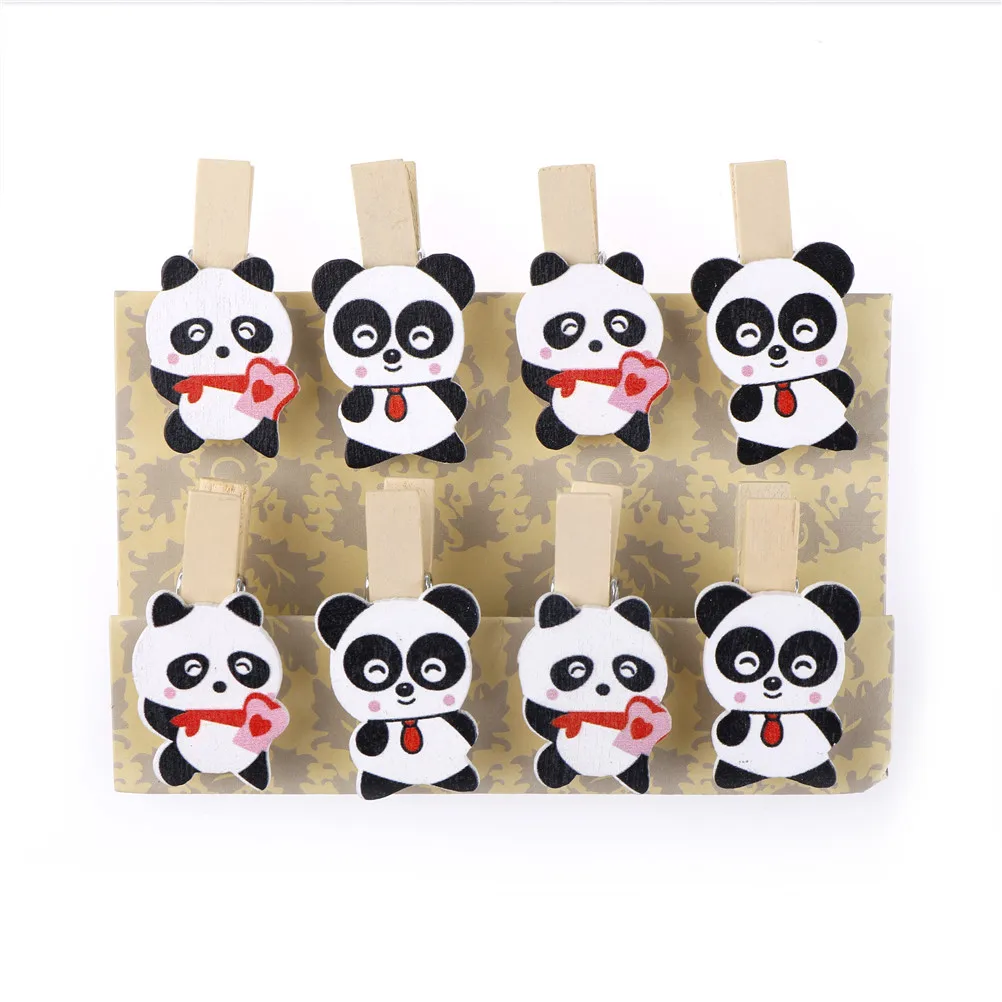 8Pcs/Set wooden photograph clip shoelaces clamp Lovely panda photo clips wedding party picture clip diy decorations 3.5*2cm